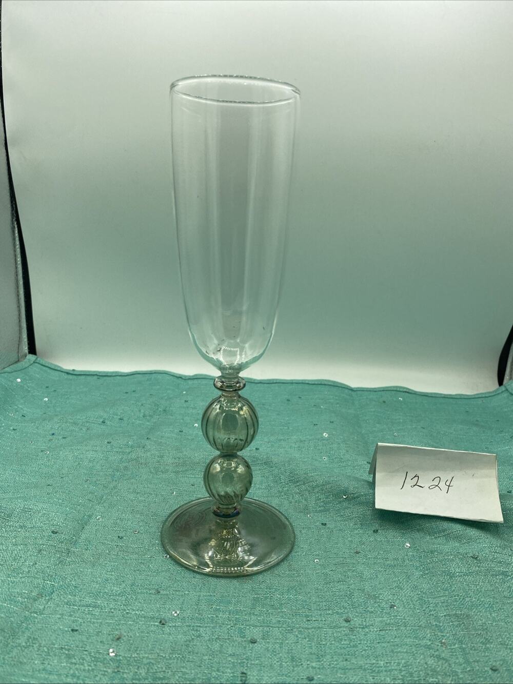 VIETRI ITALIAN IMPERIAL FLUTED CHAMPAGNE GLASS-GREY STEM 9.5” Tall